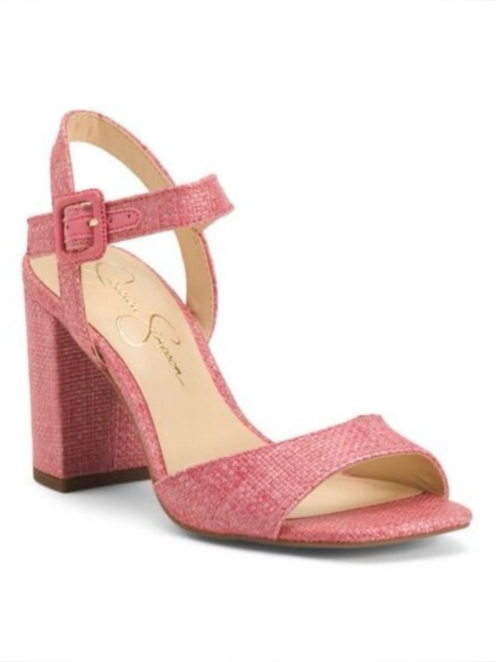 Jessica Simpson Pink Textured 3.5” Block Heel Sandals Size 8.5